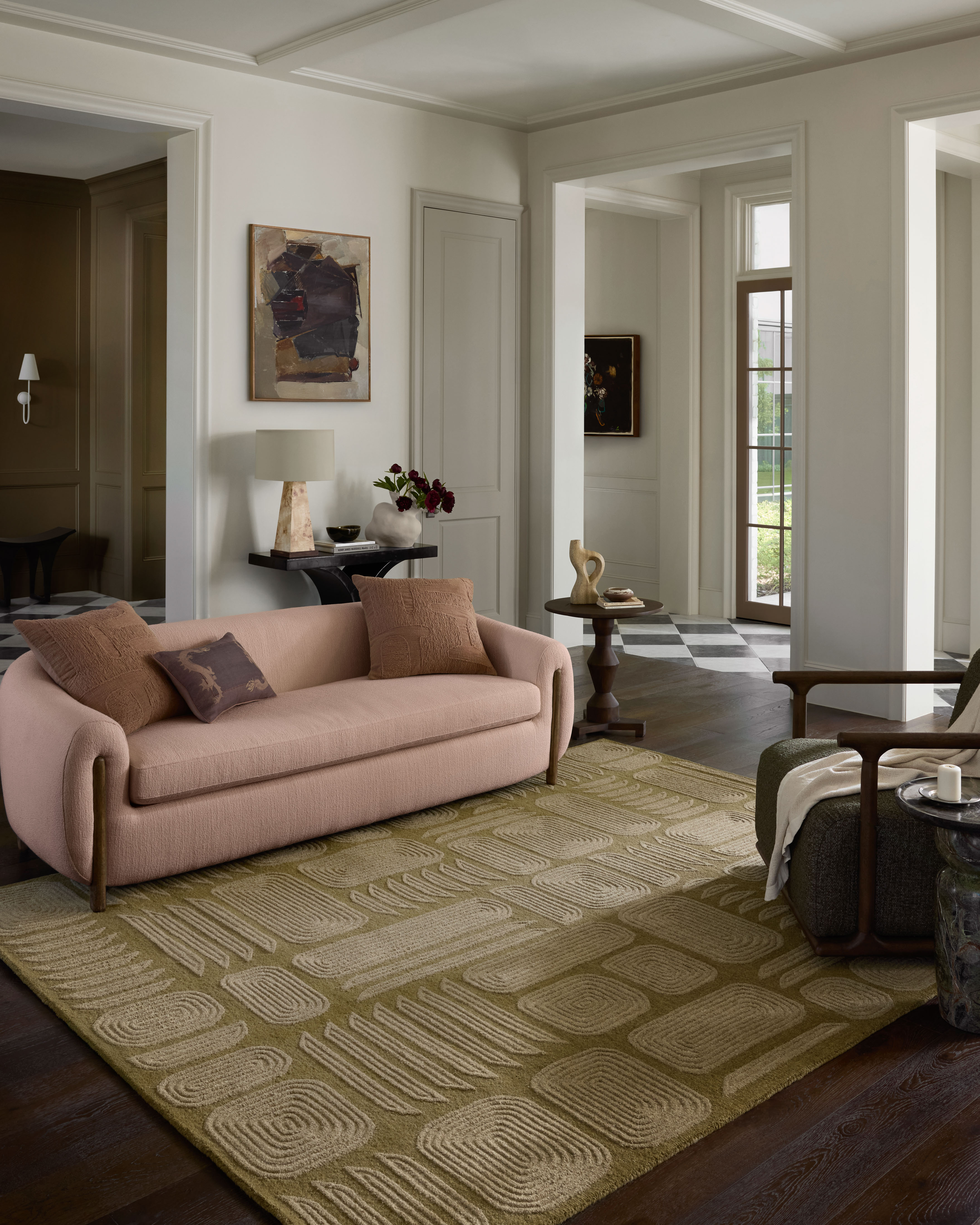 Madi MDX-03 Light Olive Oatmeal Area Rug Room Scene - Brigette Romanek x Loloi
