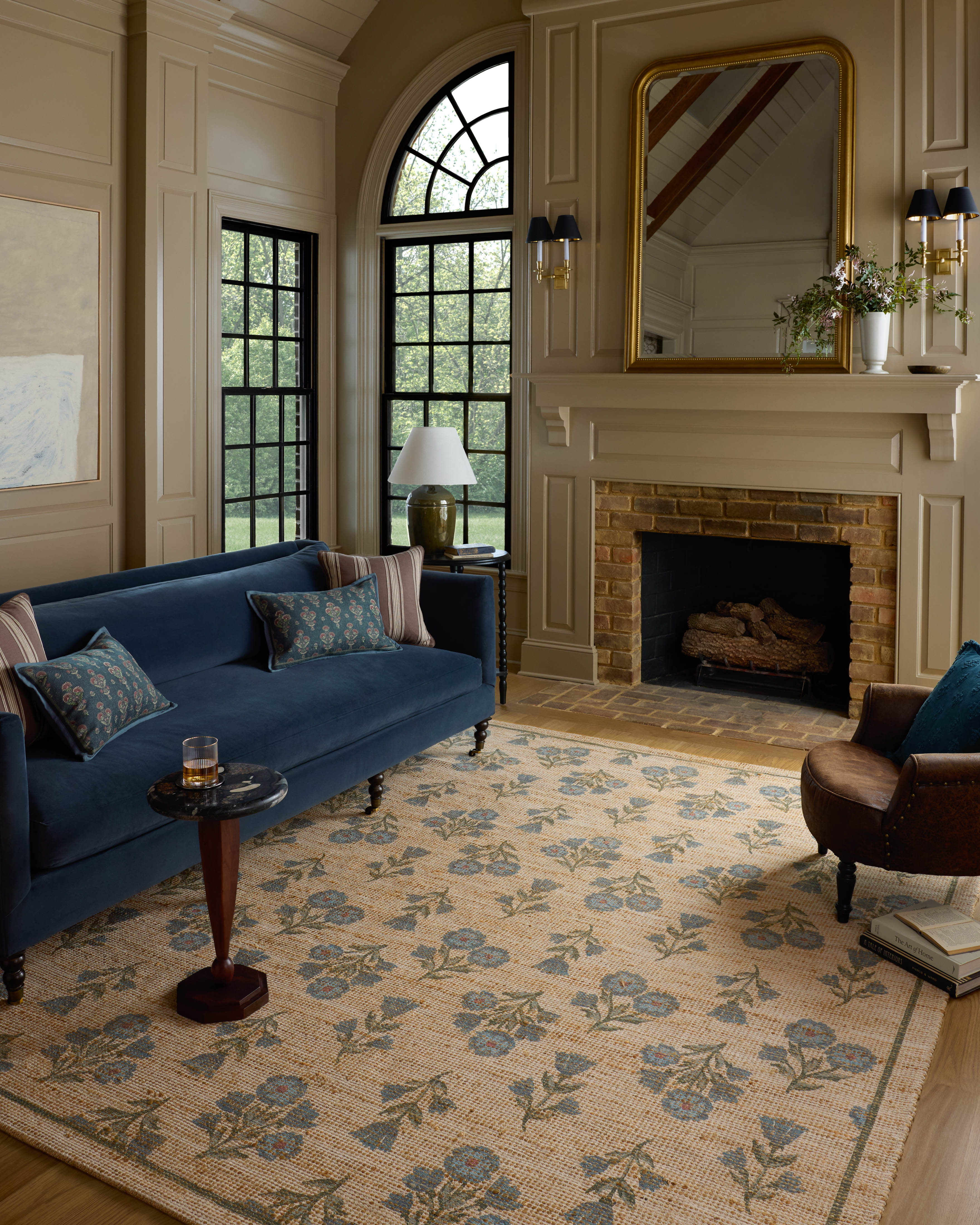 Rue RUE-04 Moss Blue Area Rug Room Scene - Chris Loves Julia x Loloi