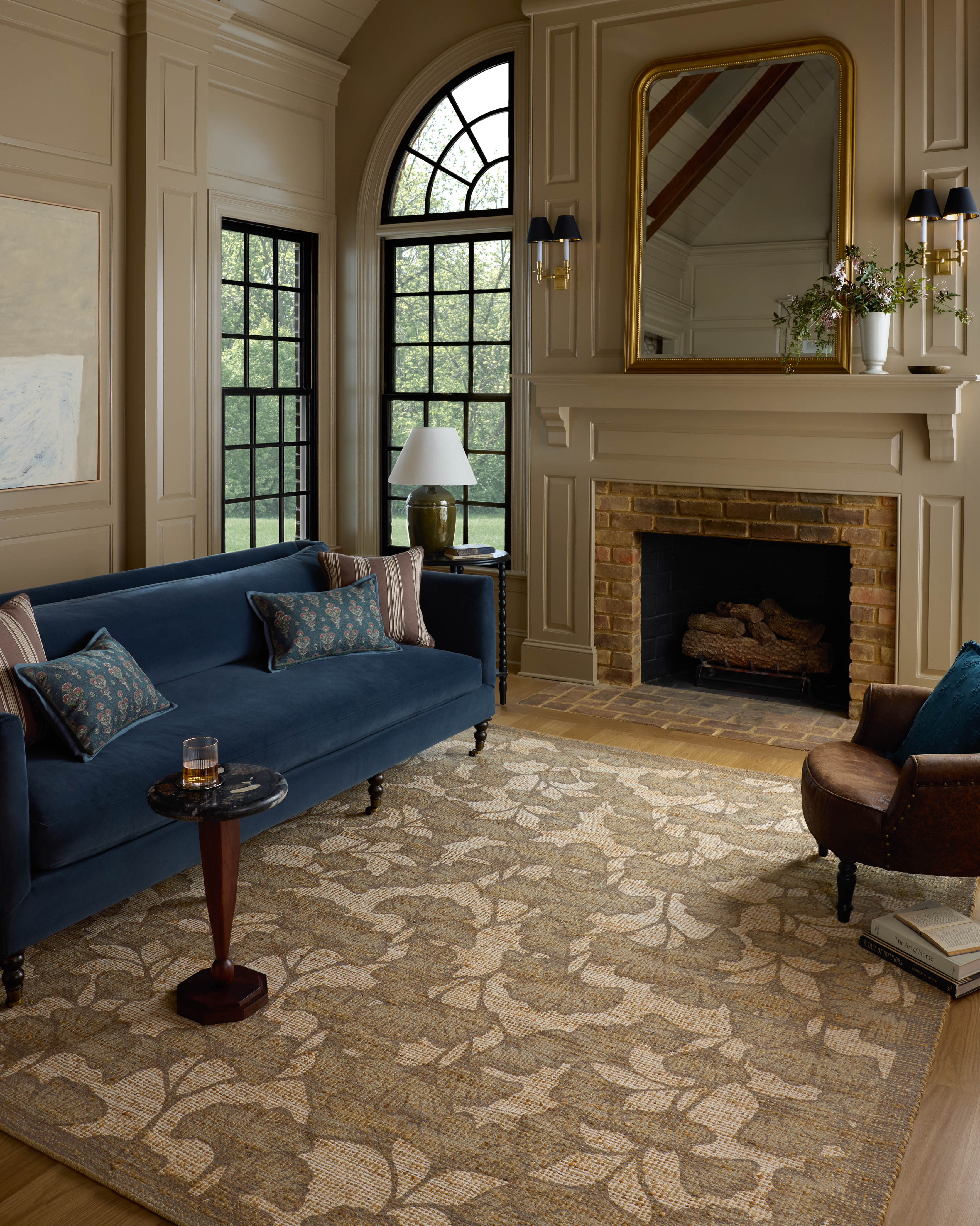 Rue RUE-02 Olive Sage Area Rug Room Scene - Chris Loves Julia x Loloi
