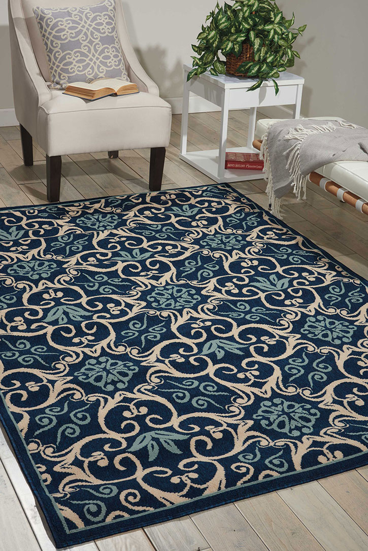 Nourison Caribbean CRB02 Navy Area Rug Room Scene