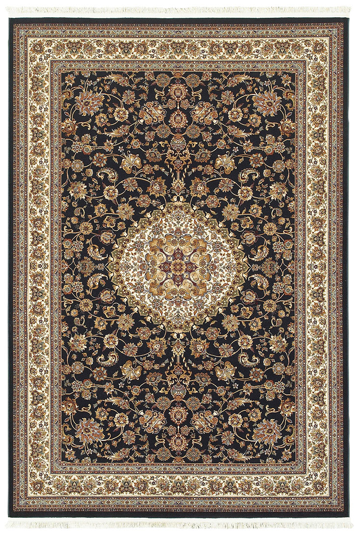 vintage rug, 147          【1672】 Medallion Kashan Black Traditional Rug | Well Woven