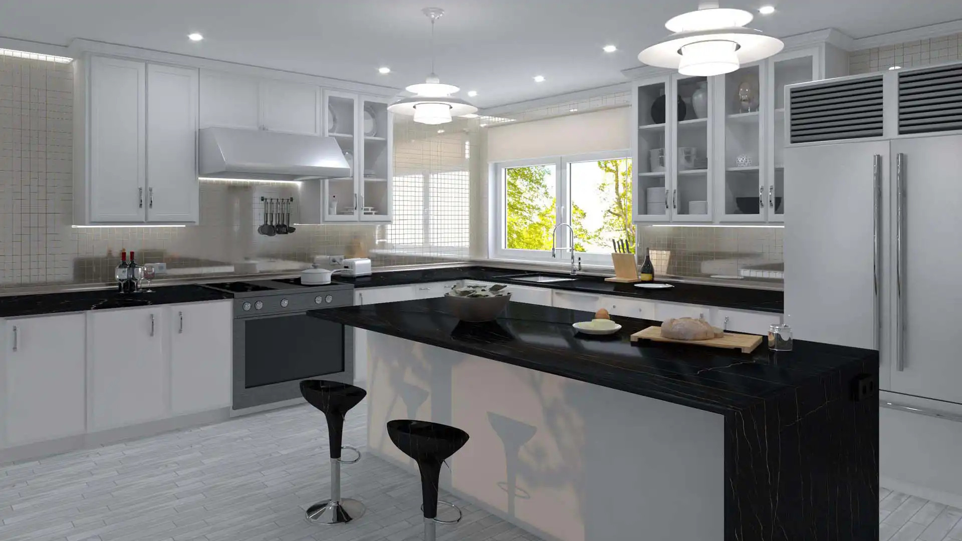 CKR115 Checkers Lifting Fog Mosaic Tile Room Scene