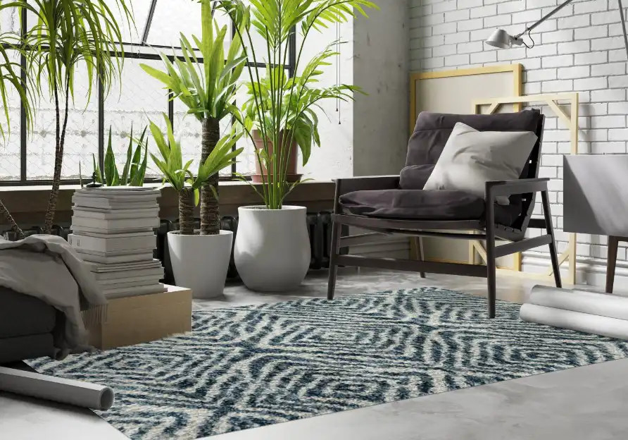 Loloi Quincy QC-01 Ocean/Pebble Area Rug Room Scene