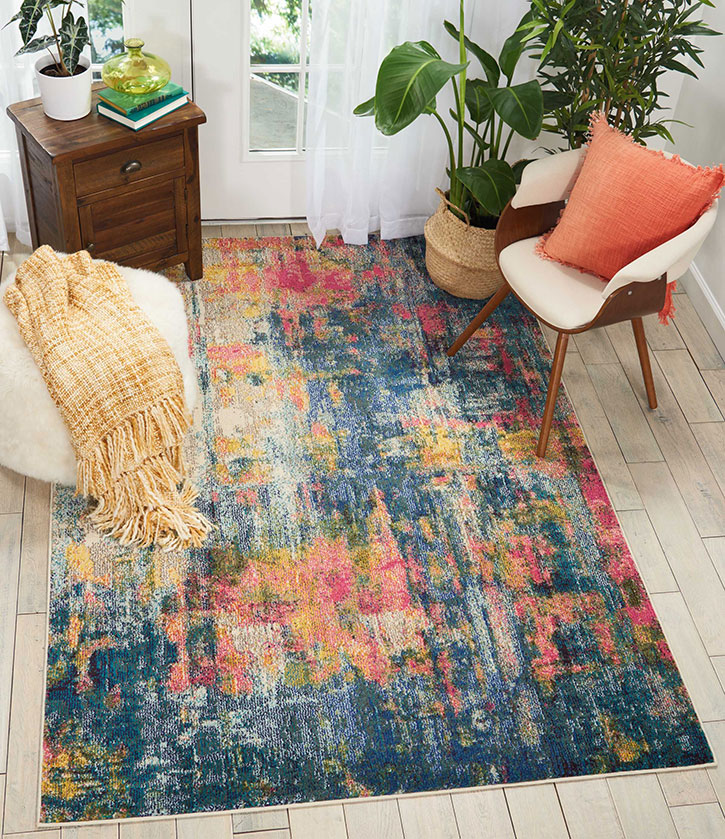 Nourison Celestial CES09 Blue/Yellow Area Rug Room Scene