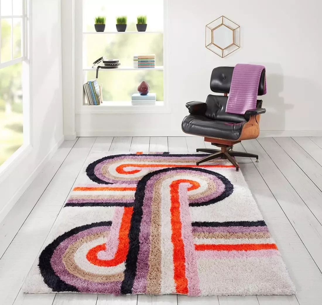 Novogratz by Momeni Retro RET-5 Turnstyle Lavender Area Rug Room Scene