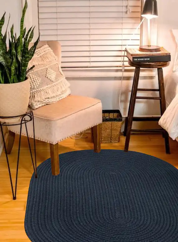 Rhody Rug Poly Solids S012 Navy Area Rug Room Scene