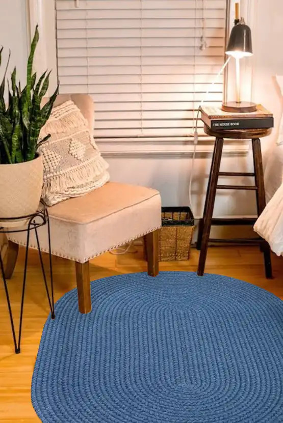 Rhody Rug Poly Solids S052 French Blue Area Rug Room Scene