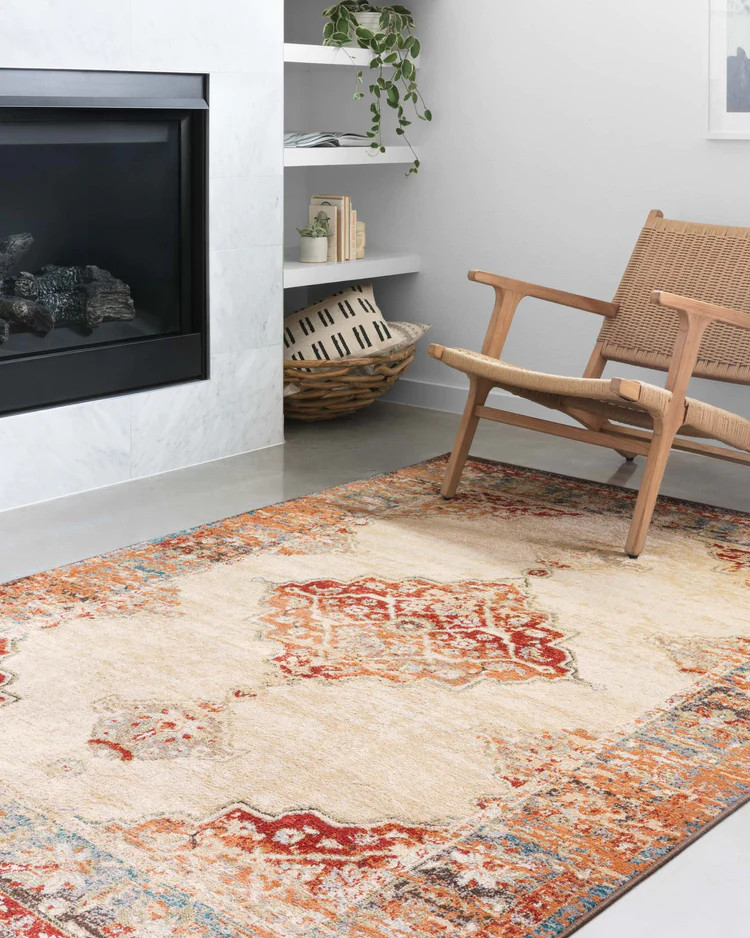 Loloi II Isadora ISA-04 Antique Ivory/Sunset Area Rug Room Scene