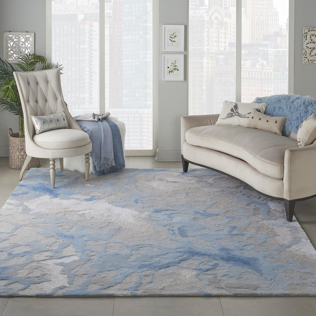 Nourison Symmetry SMM07 Light Blue/Ivory Area Rug Room Scene