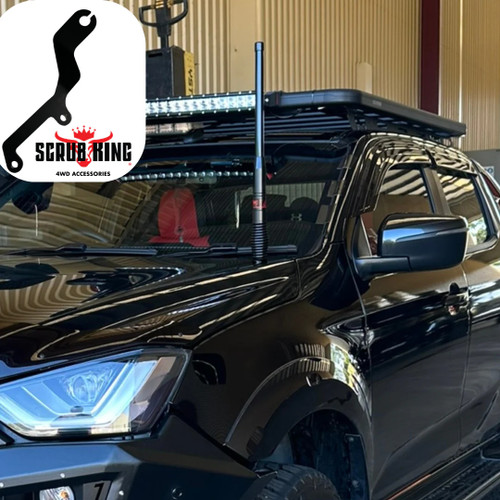 Scrub King Bonnet Hinge UHF Antenna Bracket suitable for Isuzu D-MAX 2021 to 2024 - Black - SK747