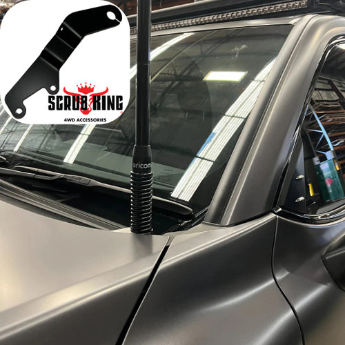Scrub King Bonnet Hinge UHF Antenna Bracket suitable for Landcruiser 300 Series - Black - SK828
