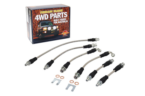 Terrain Tamer Braided Brake Hose Kit suitable for Landcruiser 70 75 Series 08-1992-07-1999 - TTBHK14