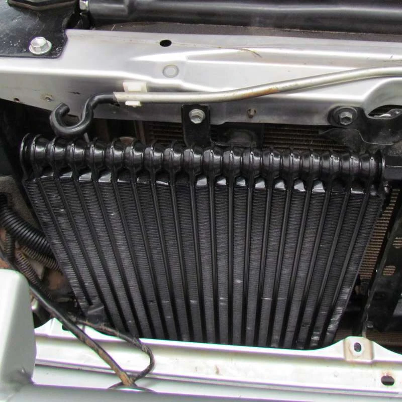 Genuine Toyota transmission oil cooler fitted as part of the 70 Series automatic conversion