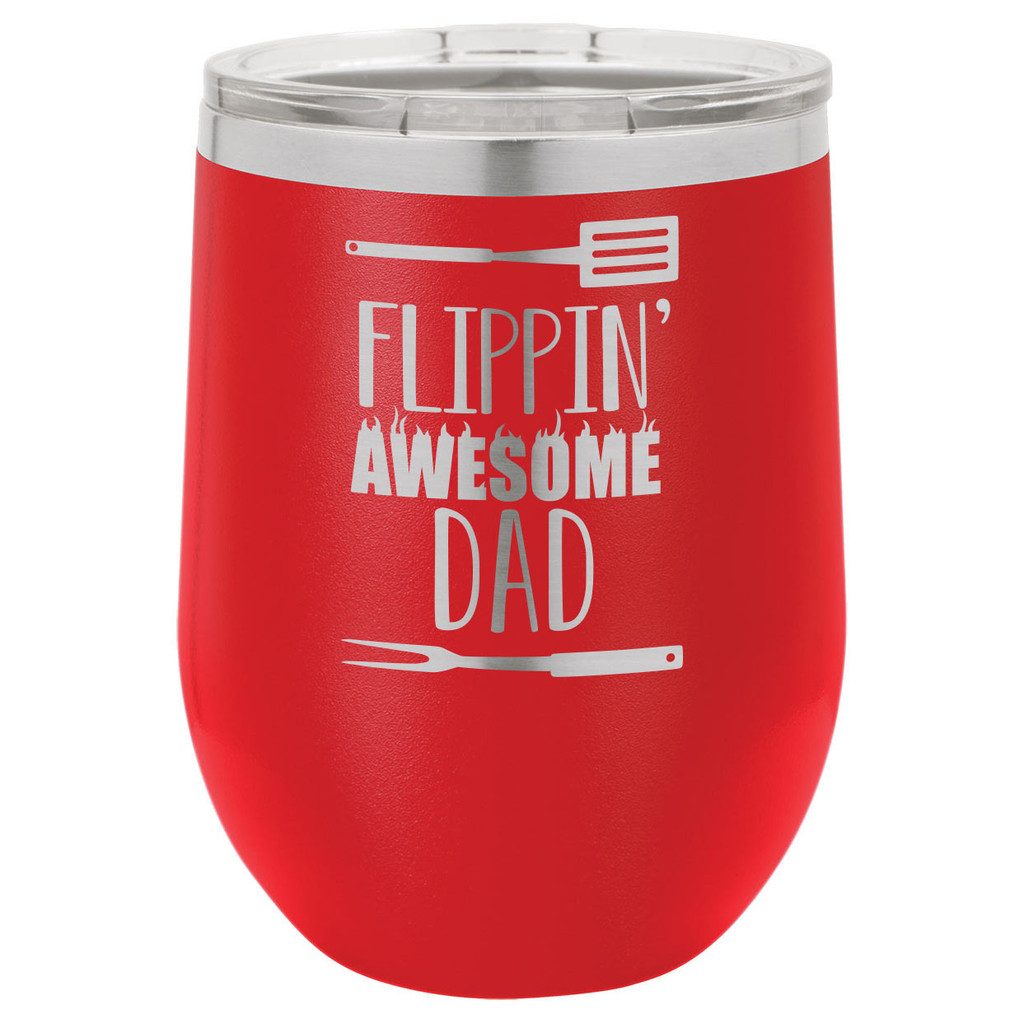 Flippin Awesome Dad 12 Oz Stemless Wine Glass with Lid