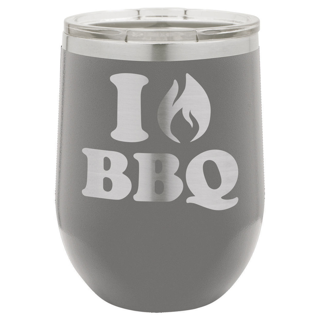 I Love BBQ 12 Oz Stemless Wine Glass with Lid