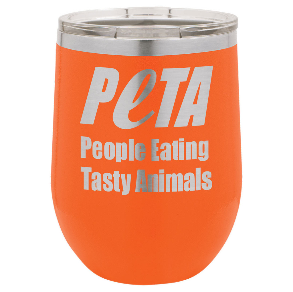 People Eating Tasty Animals 12 Oz Stemless Wine Glass with Lid