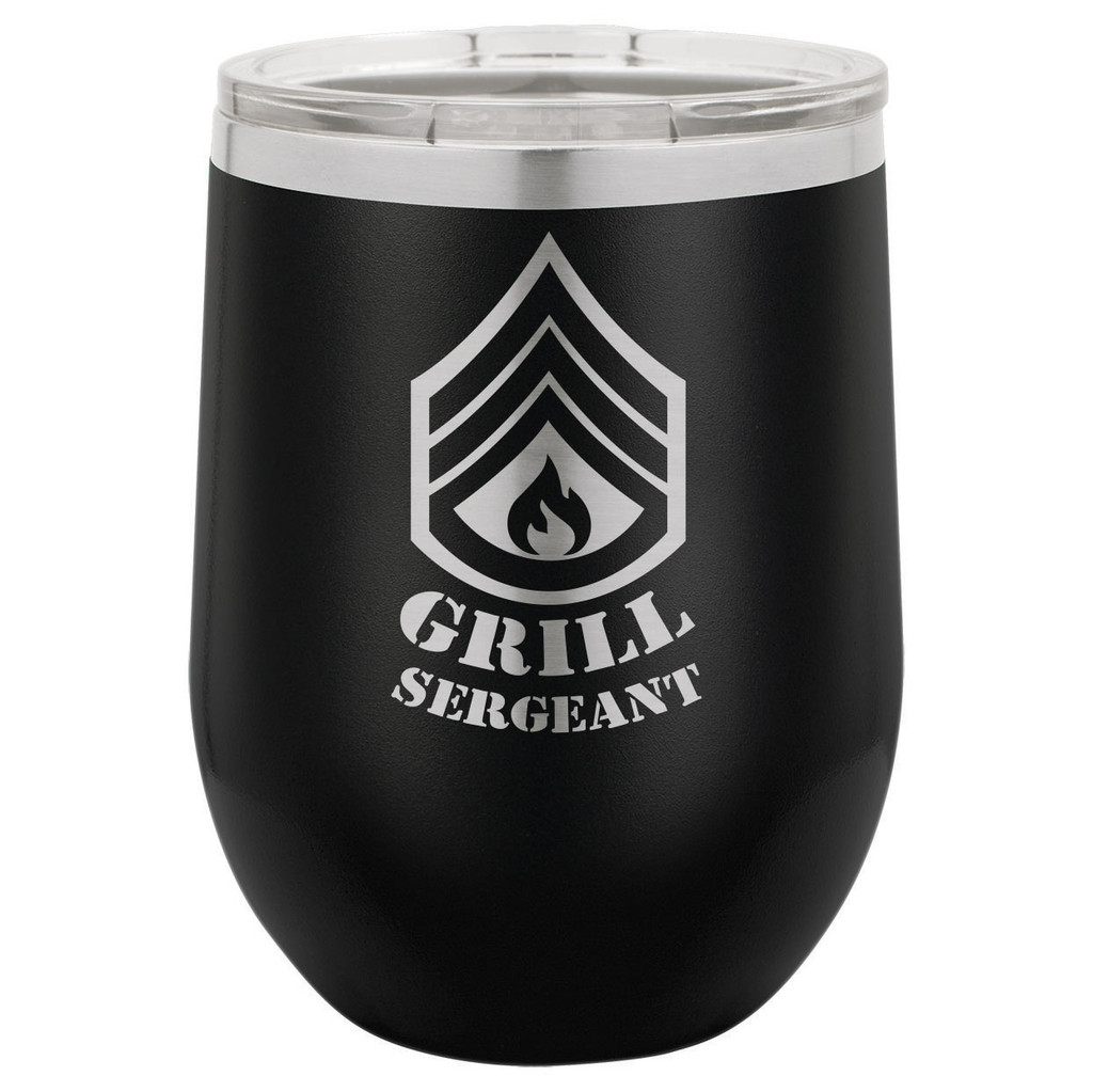 Grill Sergeant 12 Oz Stemless Wine Glass with Lid