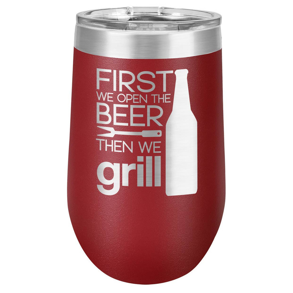 GRILL THINGS 16 oz Stemless Wine Glass with Lid