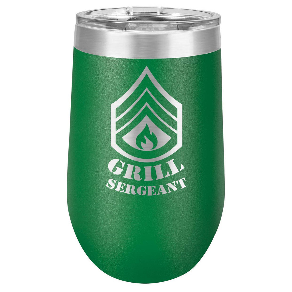 GRILL SERGEANT 16 oz Stemless Wine Glass with Lid