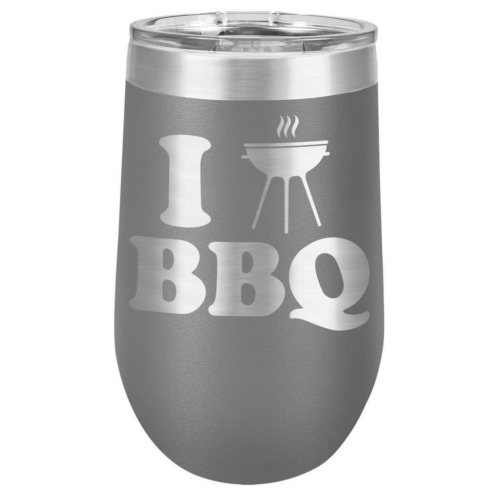 I LOVE BBQ-B 16 oz Stemless Wine Glass with Lid
