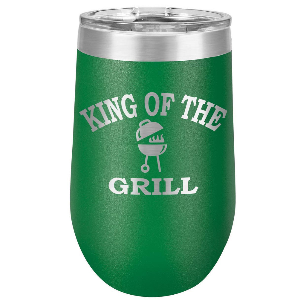 KING OF THE GRILL 16 oz Stemless Wine Glass with Lid