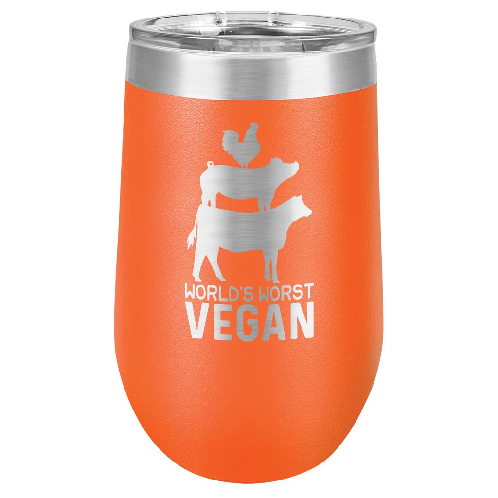 WORLDS WORST VEGAN 16 oz Stemless Wine Glass with Lid