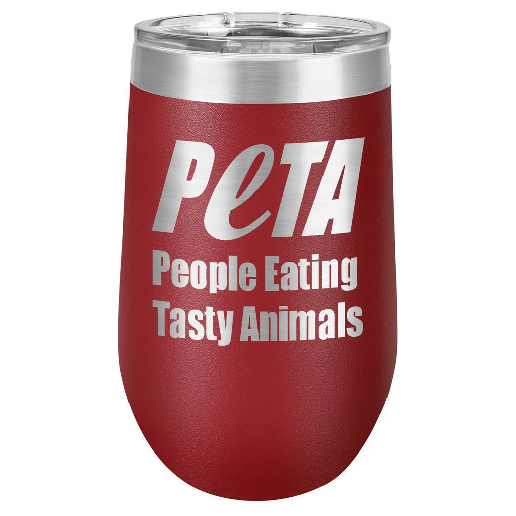 PEOPLE EATING TASTY ANIMALS 16 oz Stemless Wine Glass with Lid