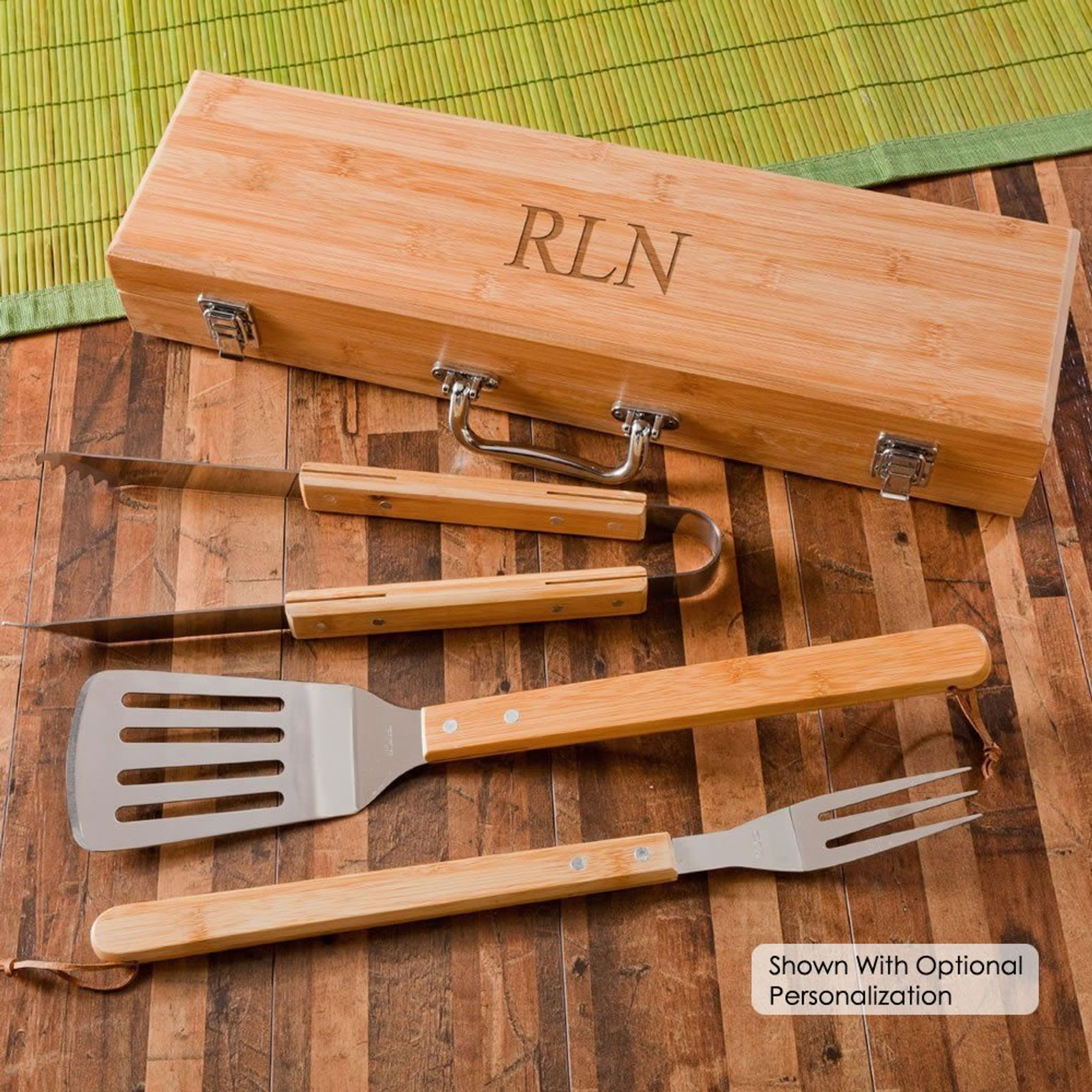 3 Piece BBQ Tool Set in Bamboo Case