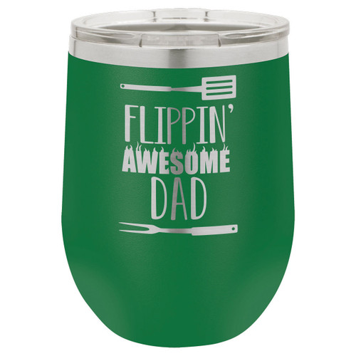 Flippin Awesome Dad 12 Oz Stemless Wine Glass with Lid