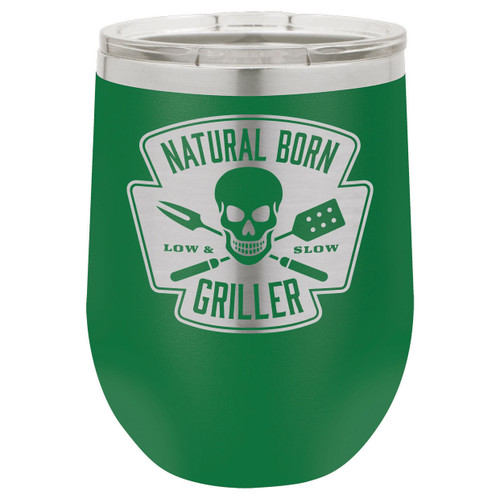 Natural Born Griller 12 Oz Stemless Wine Glass with Lid