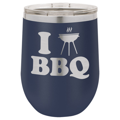 I Love BBQ-B 12 Oz Stemless Wine Glass with Lid