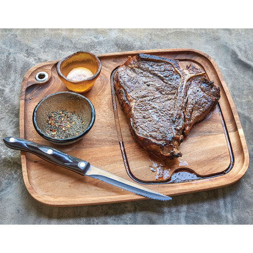 Wood steak barbecue plate