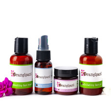 Trial sized Frangipani Body Products including the Exfoliating Face Gel.  This kit is ideal for balanced skin that can be oily.  Perfect way to sample natural skin products or give as gifts.