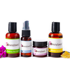 Get started with natural skin care products with Frangipani Body Products.  Set is ideal for low maintenance skin that can be dry.  Trial sized balanced triple set with lavender body oil.