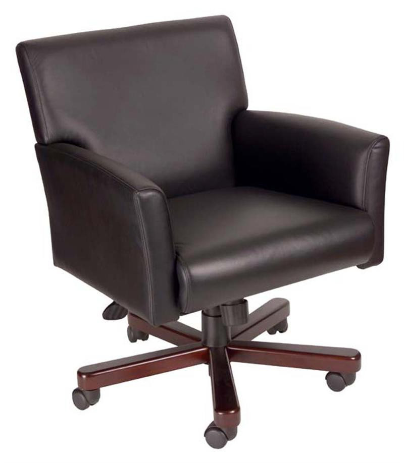 BOSS Office Products MI-BACK BLK CARESSOFT W/MAHOGANY BASE
