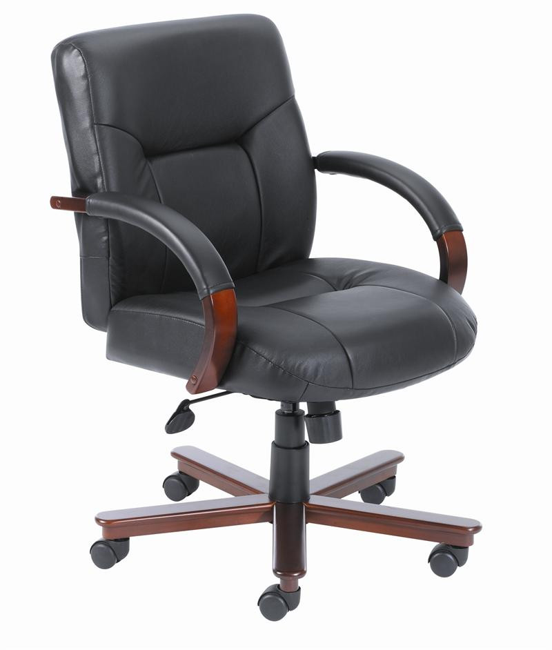 BOSS Furniture MID-BACK LEATHER W/MAHOGANY FINISH