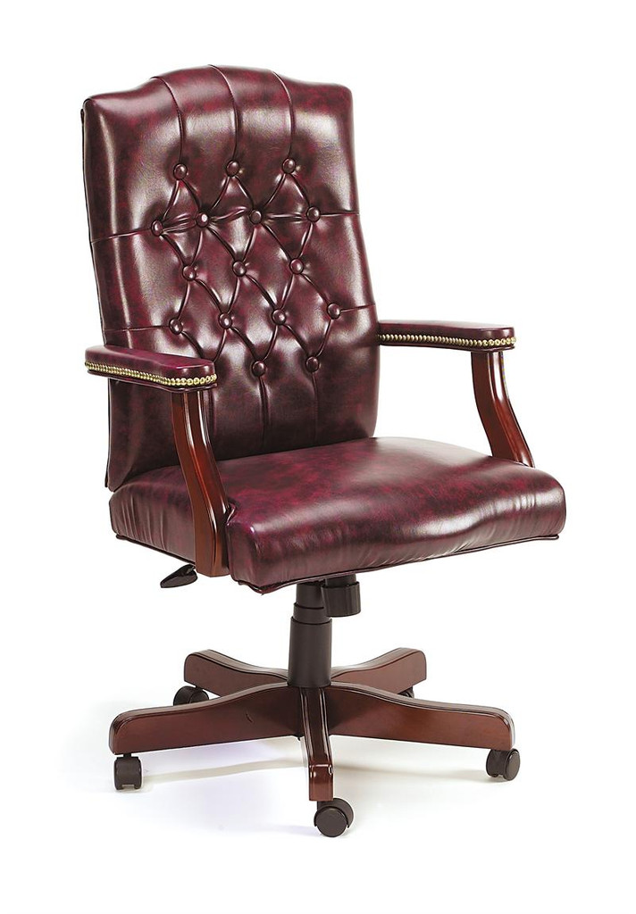 BOSS Furniture CLASSIC EXECUTIVE OXBLOOD VINYL CHAIR WITH MAHOGANY FINISH