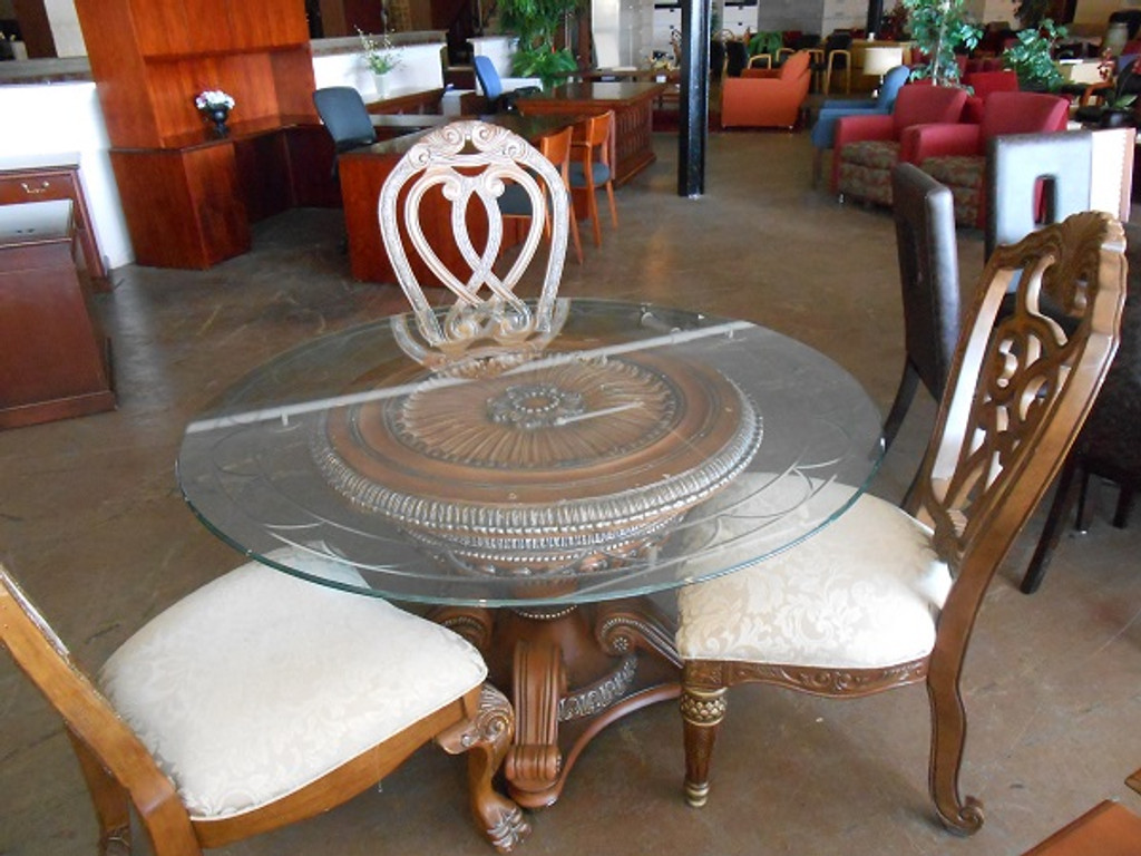 60' Rob and Stuckey Dining Room Table with Beveled Glass Top and (5) Chair set