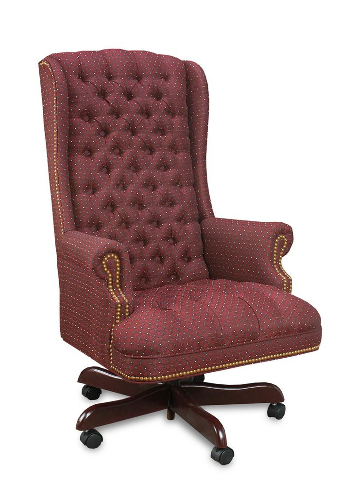Traditional High Back Red Cloth Upholstered Button Back