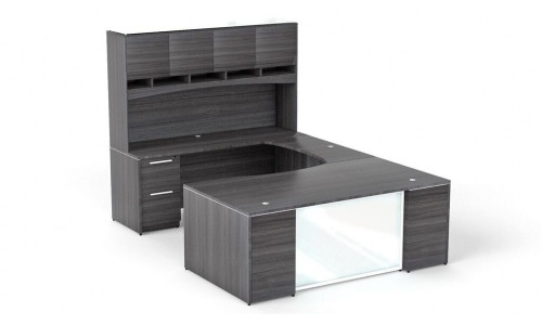U-shaped desk with glass