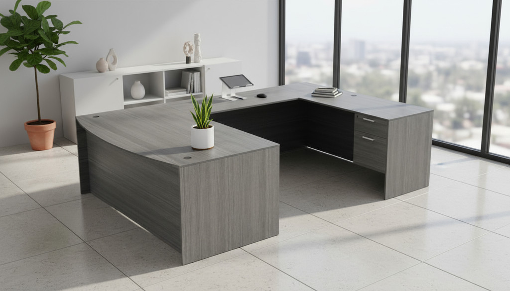 KUL Bow Front U-Shape Desk  71×108 w/ 2BF Ped