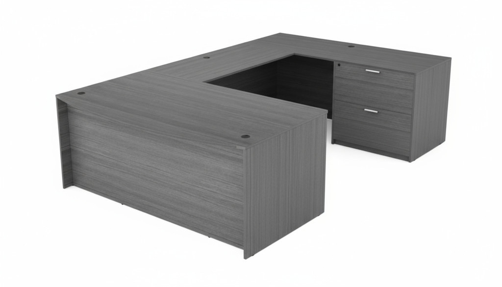 KUL Bow Front U-Shape Desk  71×108 w/ 1BBF Ped And 1 30″ 2 Drawer 