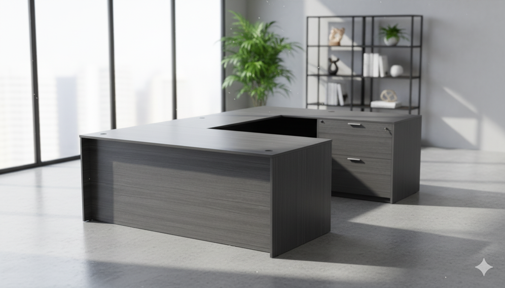 KUL Bow Front U-Shape Desk  71×108 w/ 1BBF Ped And 1 30″ 2 Drawer 