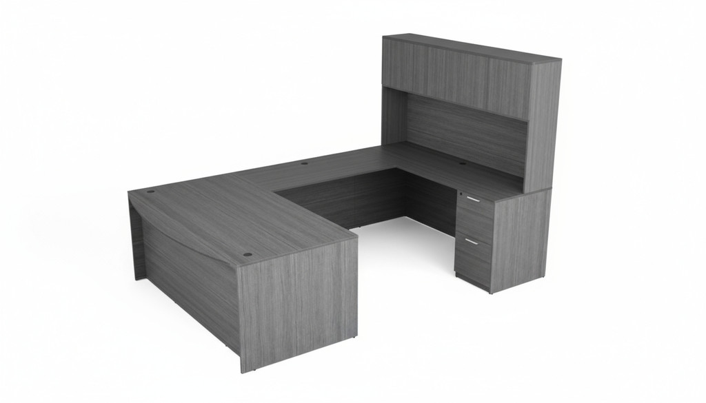 KUL Bow Front U-Shape Desk  71×108 + Hutch (Wood Doors) w 1BBF And 1FF Ped
