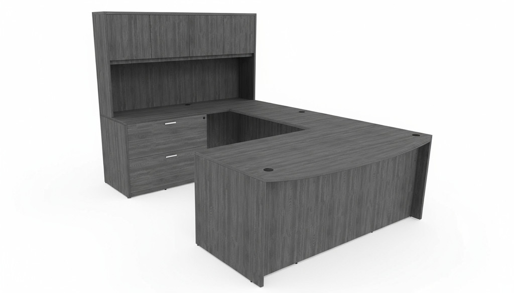 KUL Bow Front U-Shape Desk  71×108  + Hutch (Wood Doors) w 1BBF And 30″ 2 Drawer Lateral