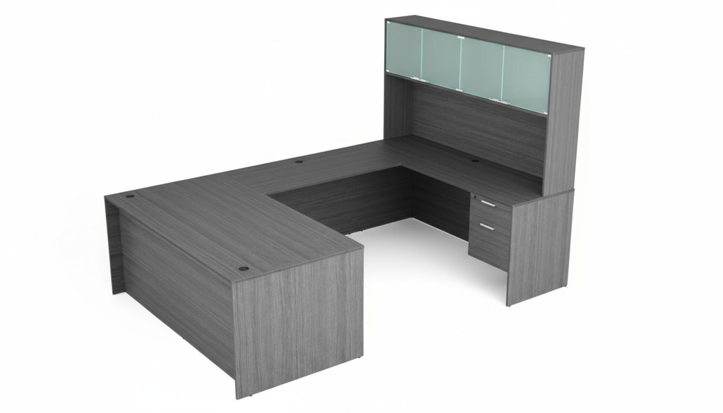 KUL U-Shape Desk + Hutch (Glass Doors) w 2 BF Ped 