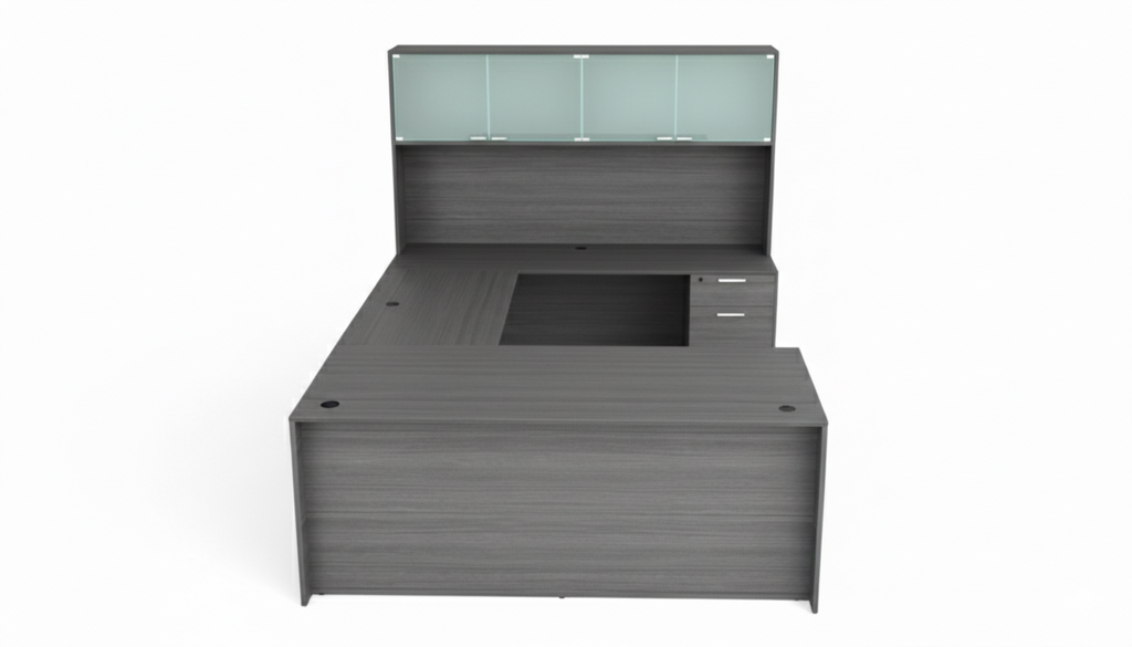 KUL U-Shape Desk + Hutch (Glass Doors) w 2 BF Ped 