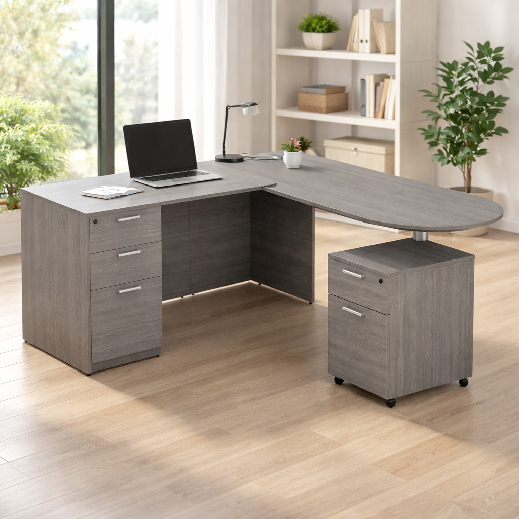 KUL D-Top L-Shape Desk  71×72  w/ 1 BBF And 1 Mobile Ped BF