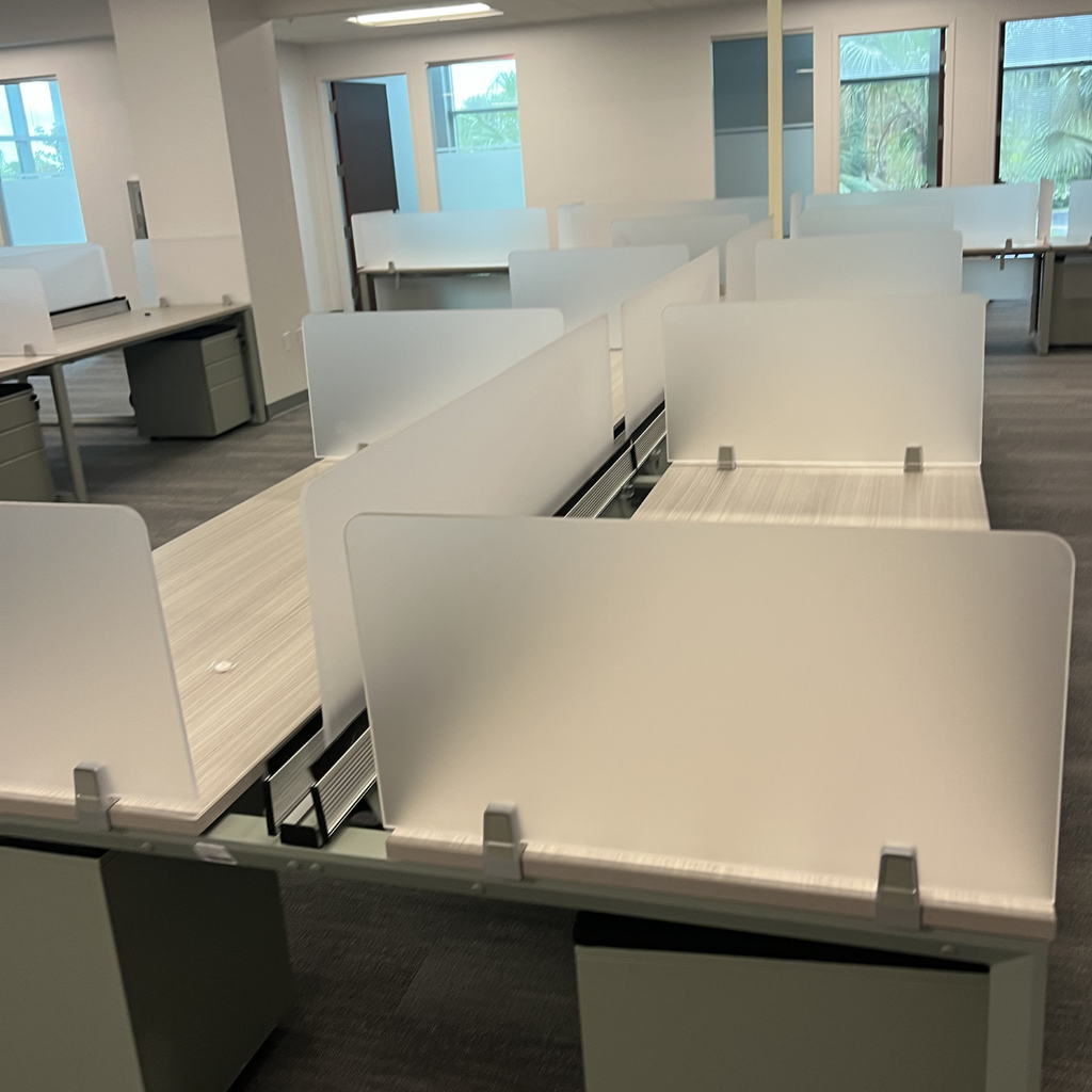 Pre-Owned CorpDesign Double-Sided Benching Station 66"W x 69"D – Blanc de Gris in Orlando | Orlando Office Furniture