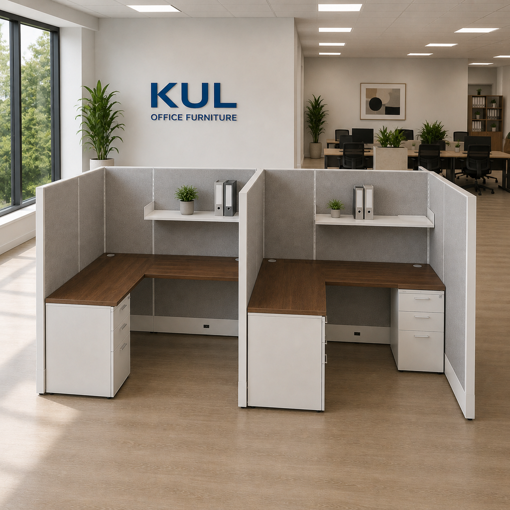 AIS Divi Fast Track 4-Pod Cubicle Workstations 6x6 with 66" Privacy Panels | Orlando Office Furniture 